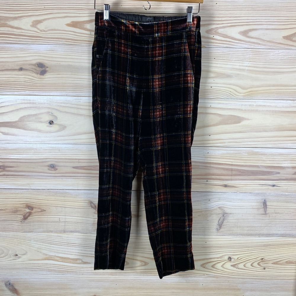 J.Crew Easy Pants Womens 00 Black Velvet Plaid Tapered Trousers Holiday